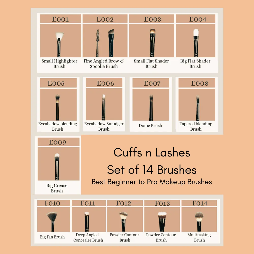Cuffs N Lashes Makeup Brushes Set of 14